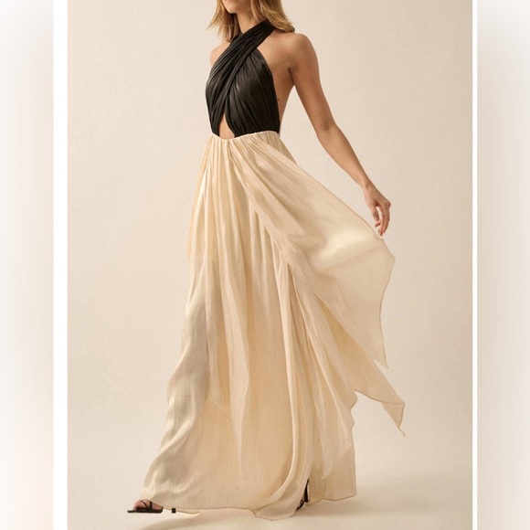 Promesa breaking waves satin cross-front halter maxi dress - Picture 2 of 10